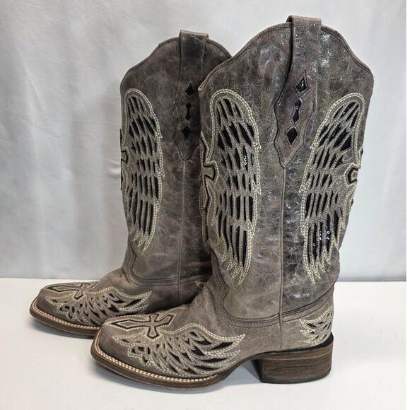 Corral Women's Sequin Wings & Cross Leather Western Cowboy Boots Square Toe 8W - Picture 5 of 15